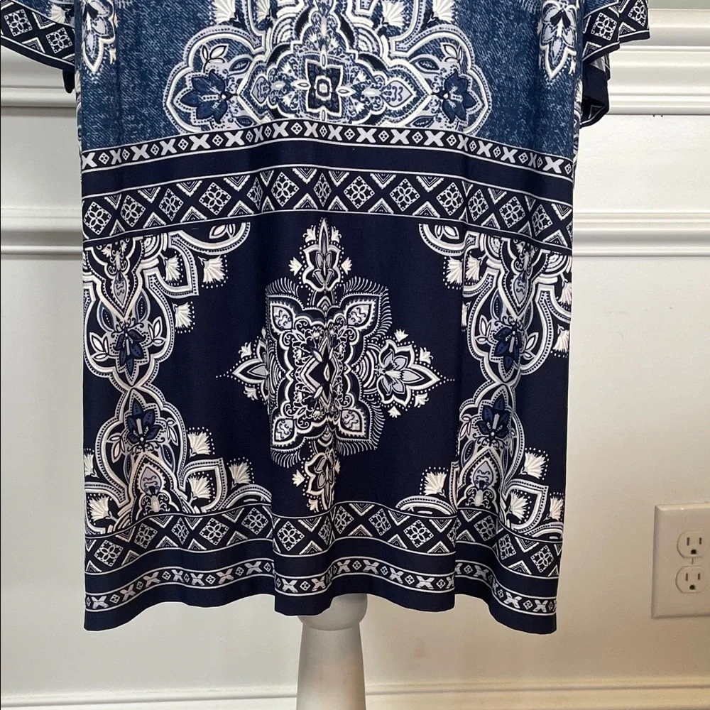 STUDIO ONE Blue Patterned Shift Dress Size XL